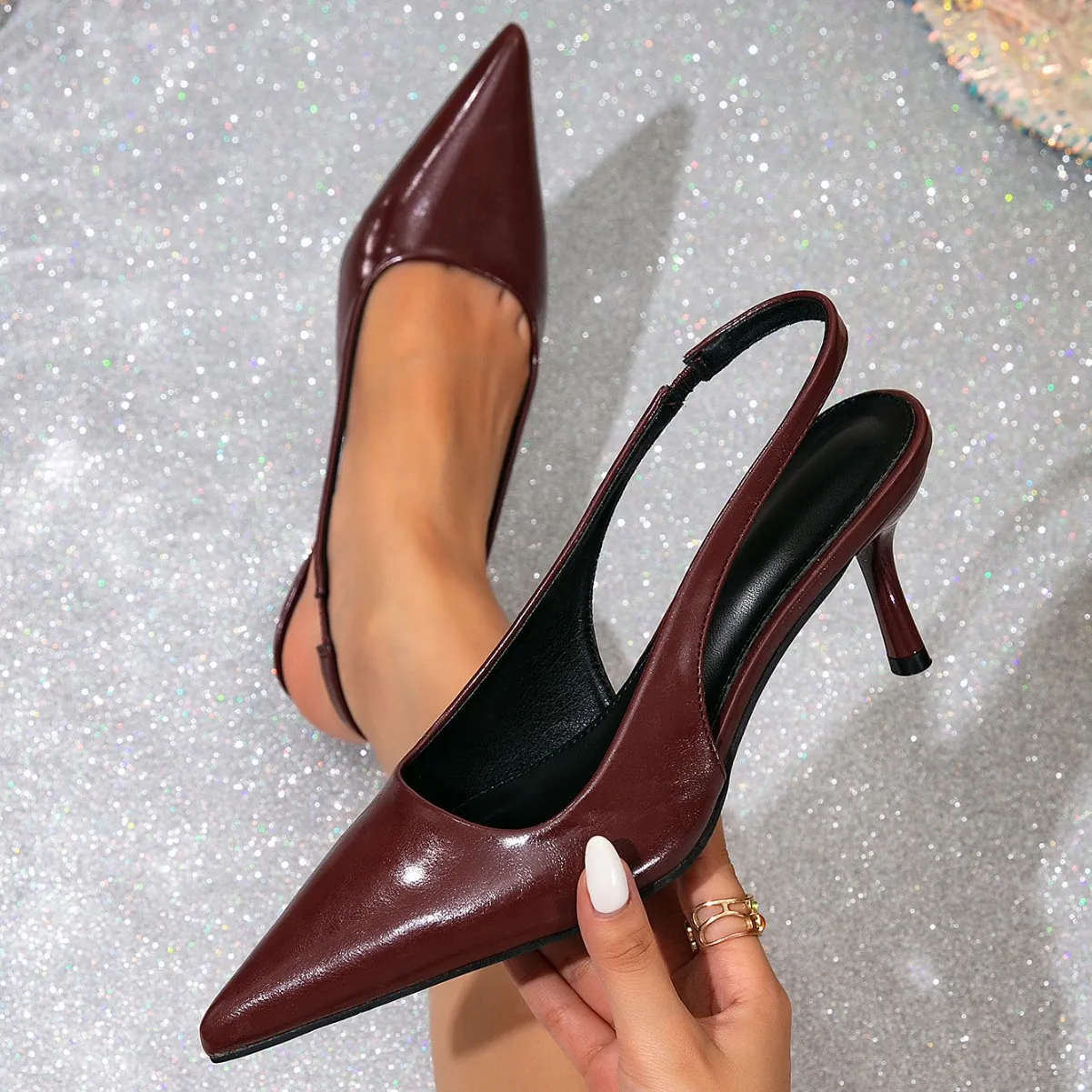 Dames Lakleer Sandalen met Hoge Hakken Spitse Neus Stiletto Pumps Voor Kantoor Banket Feest Elegante Jurk Schoenen