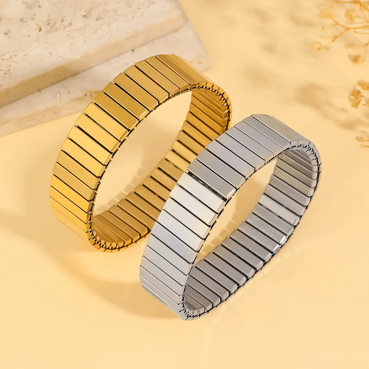 Titanstahl Uhrenarmband Design Armreif Für Damen Hip Hop Cuban Kette Stretch Manschettenarmreif Schmuck Geschenk