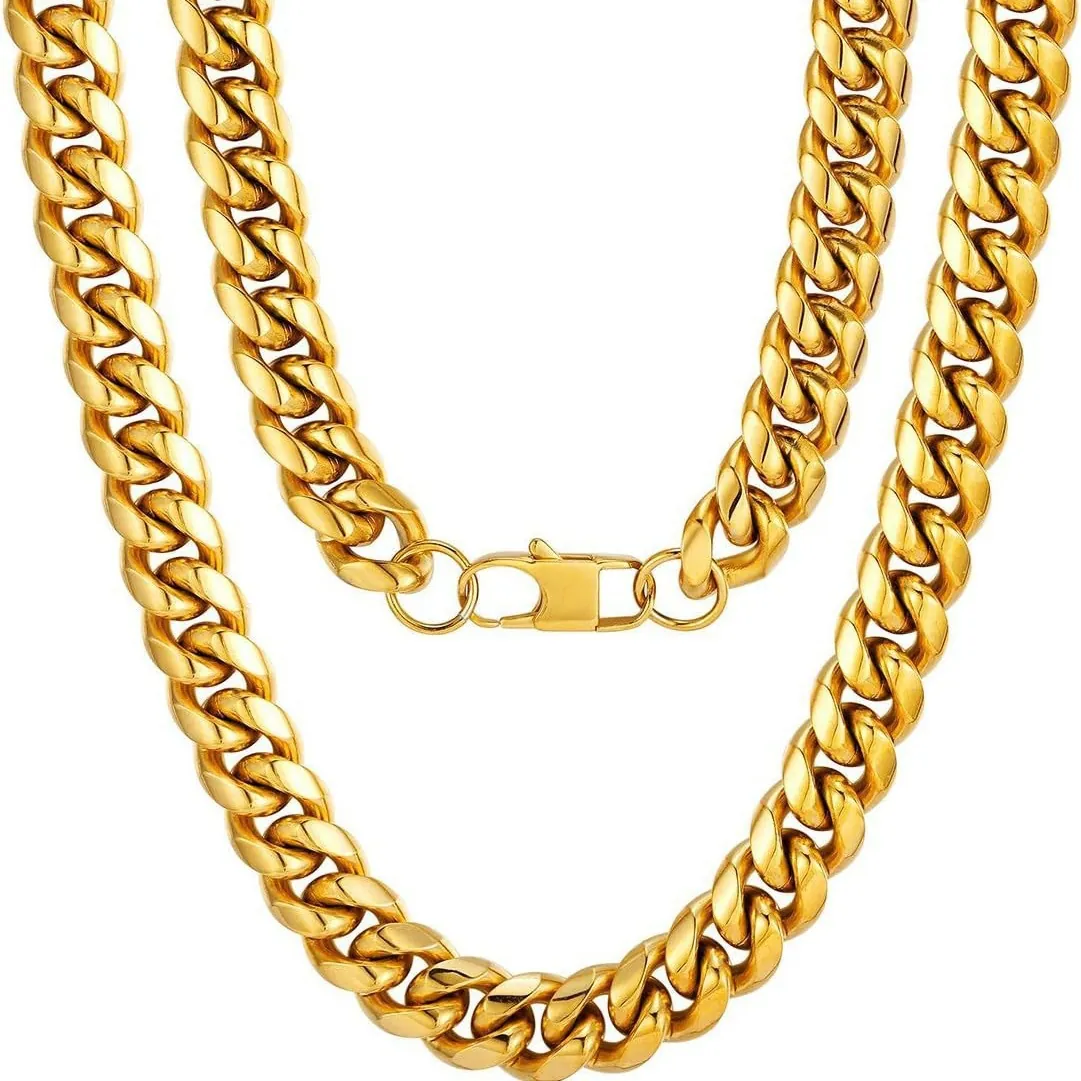Collar de Cadena de Eslabones Cubanos Hip Hop de Acero Inoxidable Pulido Cadena Gruesa para Hombre Mujer Joyería Estilo Callejero