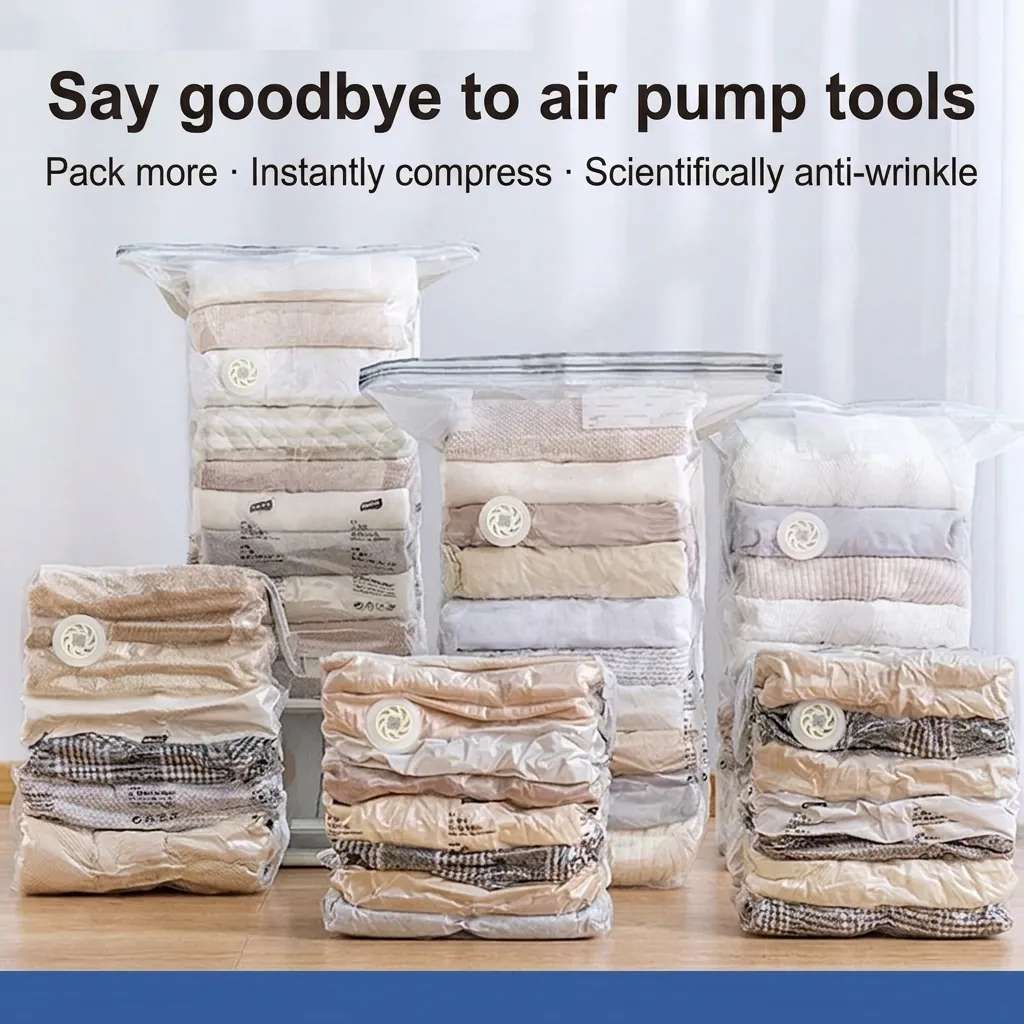 Vacuum Storage Bags For Clothes Quilts No Pump Required Hand Press Space Saving PA PE Reusable Compression For Home Travel
