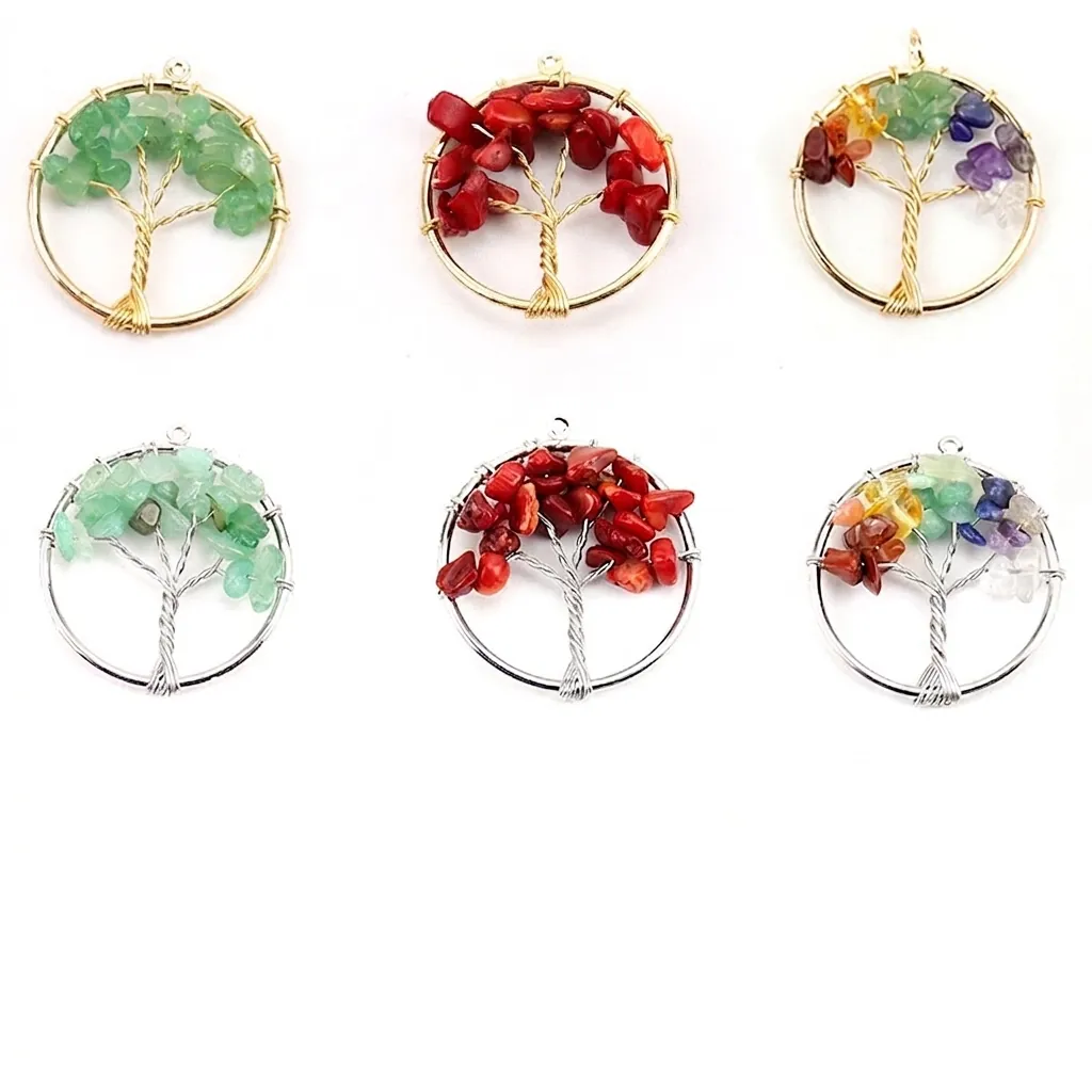 Levensbaum Draad Omwikkeld Hanger Ketting Handgemaakte Natuurlijke Kristallen Steenslag Boheems Vintage Sieraden Voor Vrouwen Dagelijks Cadeau