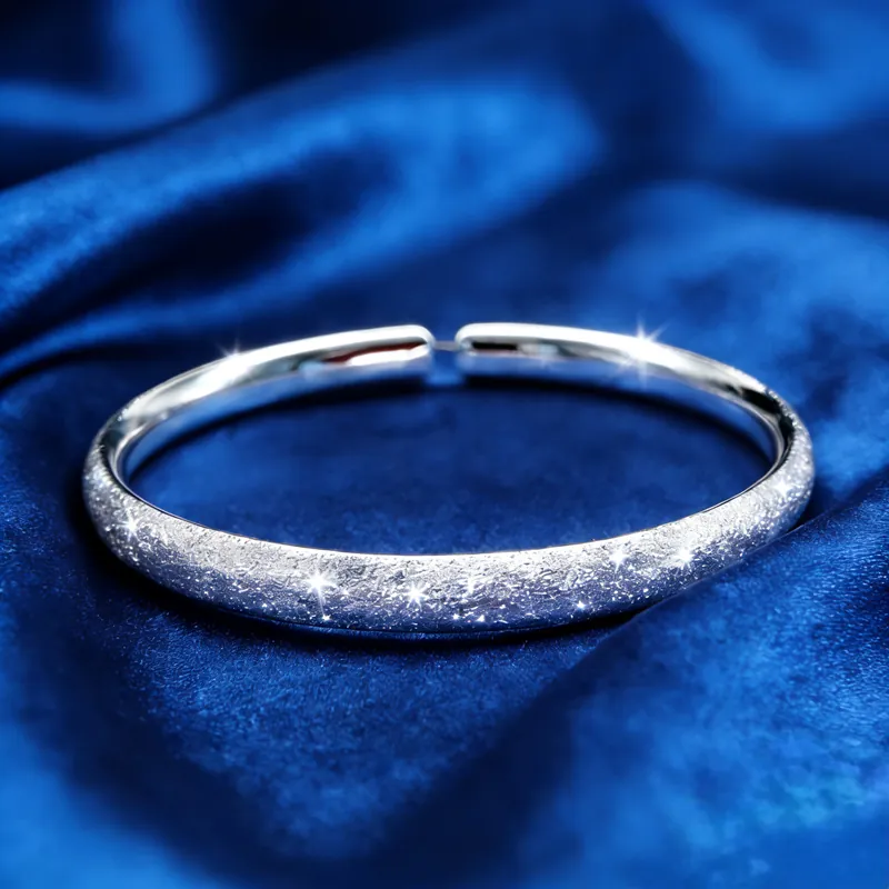 New Chinese Style Gypsophila Open Bangle Silver-Plated Copper Frosted Sand Surface Bracelet For Women Jewelry Gift