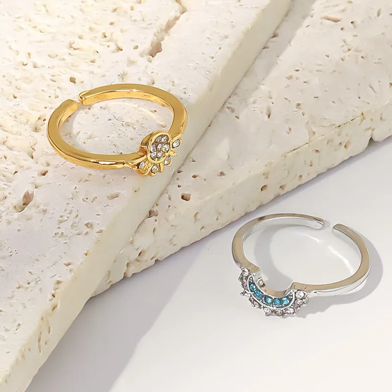 Luxus Sonne Und Mond Galvanisierte Legierung Strass Offene Ringe Für Damen Minimalistische Mode Leichte Luxus Paar Ringe Schmuck Geschenk
