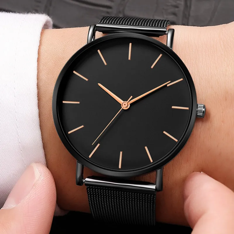 Minimalist Stainless Steel Mesh Strap Quartz Watch For Men Women Business Fashion Luxury Couple Analog Wristwatch Casual Jewelry Clock