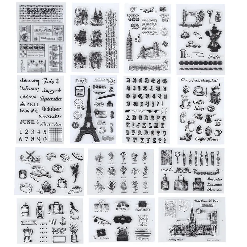 Vintage Transparent Silicone Clear Stamps For DIY Scrapbooking Photo Album Diary Journal Decor Retro Plant Graphic Stamps