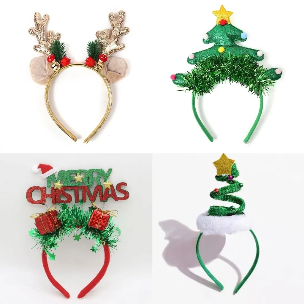 Diadema de Navidad para Mujeres Niños Tela Astas de Ciervo Árbol de Navidad Sombrero de Elfo Accesorios para el Cabello Fiesta Decoración
