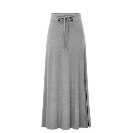 Women's High Waisted Ribbed Knit Midi Skirt With Side Slit Drawstring Waist Sexy Bodycon Pencil Skirt Casual Solid Color Bottoms