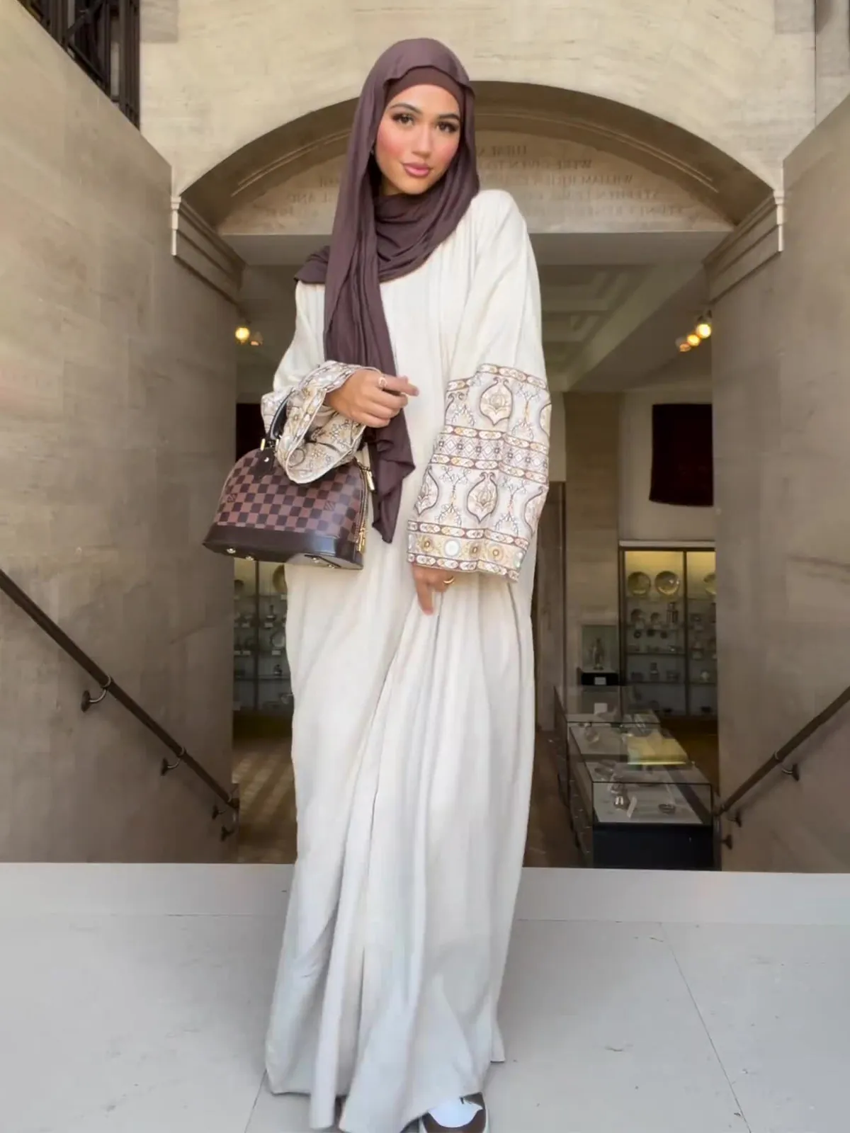 Women Bohemian Floral Print Lantern Sleeve Maxi Dress Retro Loose Abaya Dress Polyester Elegant Long Dress For Vacation