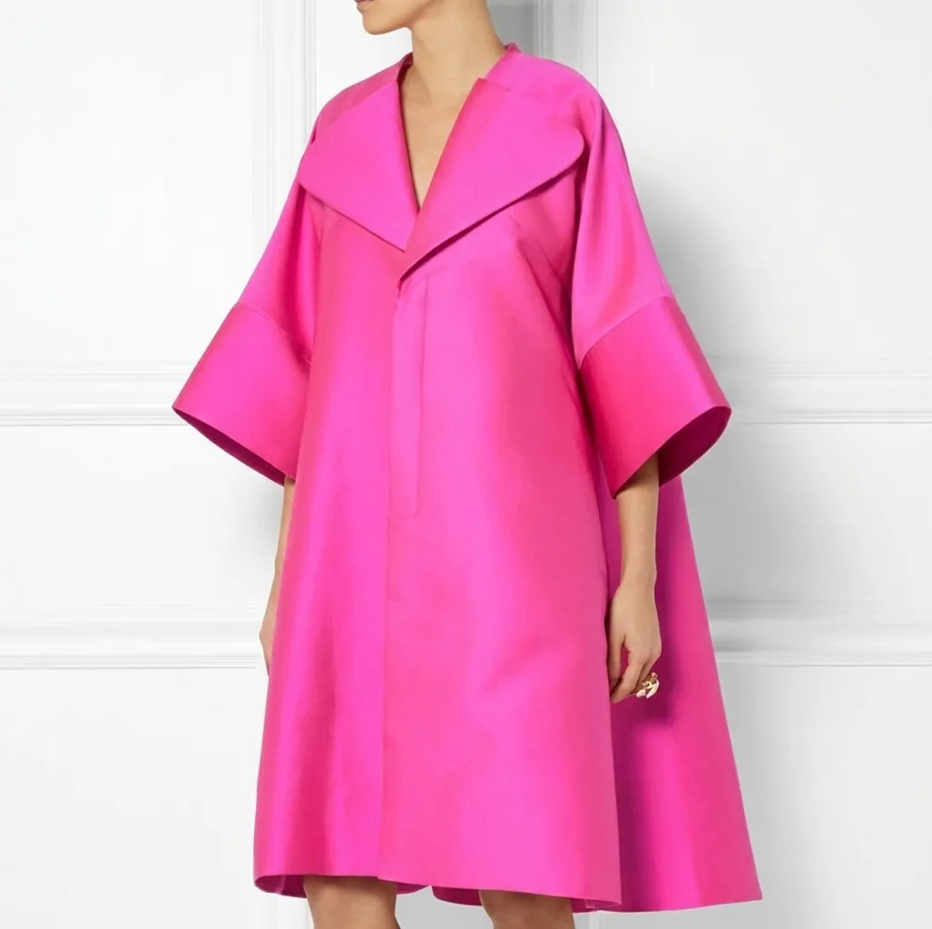 Vestito Silhouette a Trapezio con Revers da Donna Taglie Forti Elegante Tinta Unita Fuchsia Blu Reale Manica Lunga Autunno