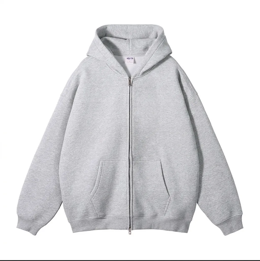 Unisex Oversized Zip Up Hoodie Effen Katoenmix Sweatshirt Ruime Pasvorm Casual Jas Met Capuchon Voor Herfst Winter