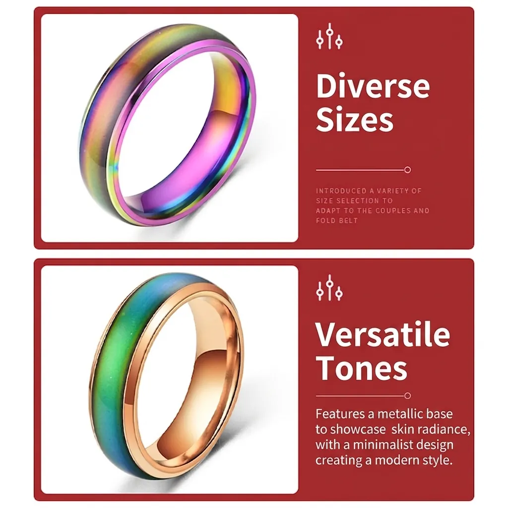 Thermochromer Edelstahlring Temperaturempfindlicher Farbwechsel-Stimmungsring Für Herren Damen Paar Minimalistischer Schmuck
