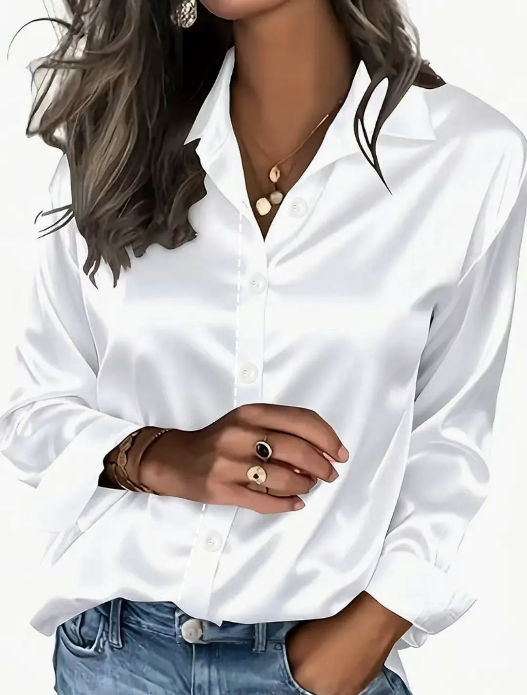 Plus Size Women Satin Shirt Elegant Commuter Long Sleeve Button Down Blouse Top Solid Color Shiny Silky Plus Fashion Office Wear