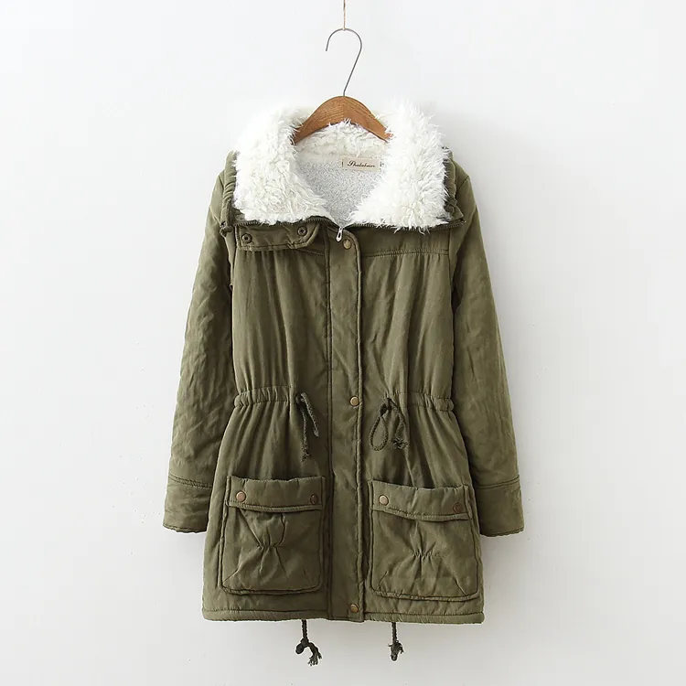 Giacca Imbottita Casual da Donna con Colletto in Lana d'Agnello Artificiale Vita con Coulisse Parka Capispalla con Grandi Tasche Caldo Cappotto Invernale Top