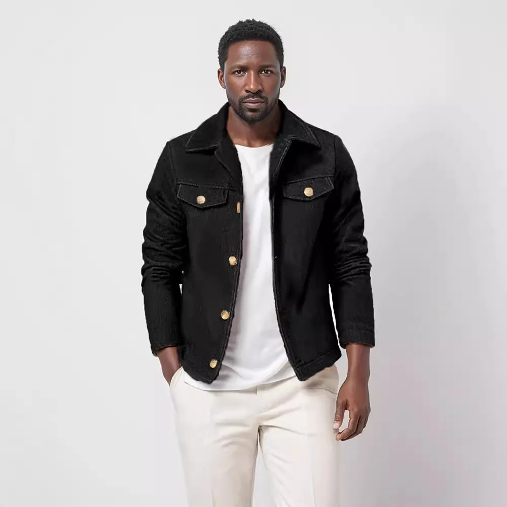 Giacca di Lana da Uomo Moda Monopetto Revers Tinta Unita Caldo Autunno Inverno Casual Urbano Top per Giovani Uomini