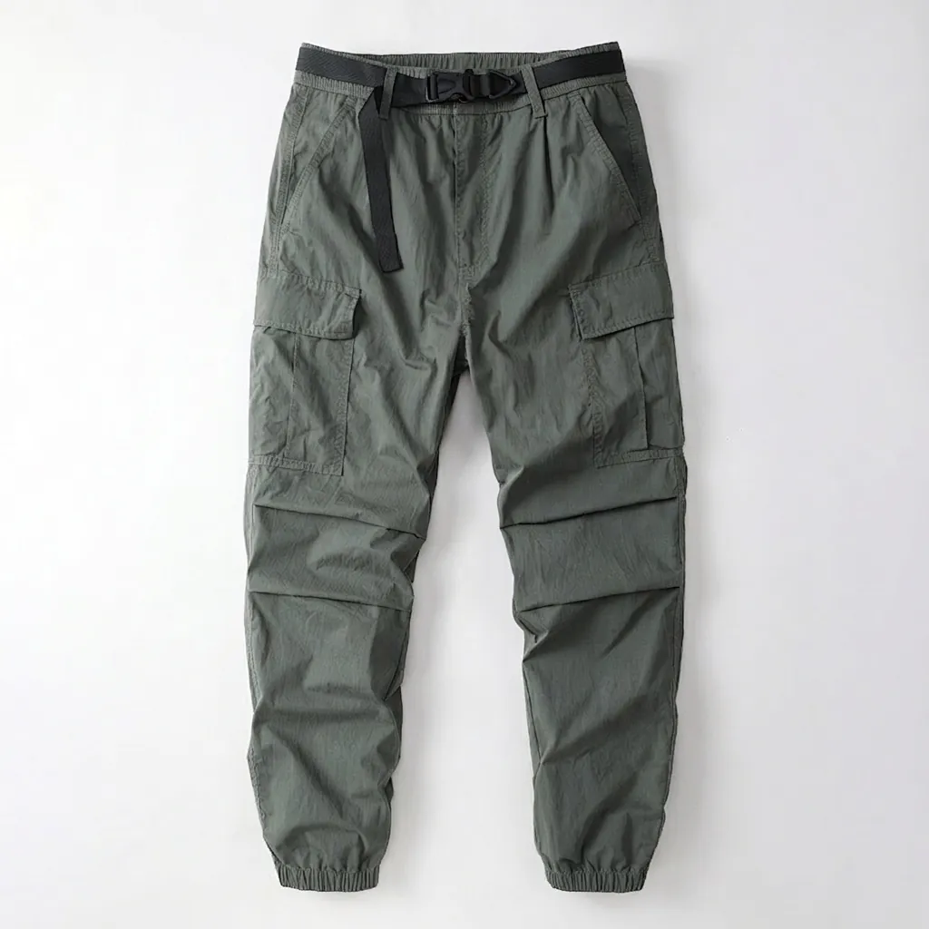 Men's Japanese Style Cargo Pants Multi-Pocket Jogger Pants Cotton Blend Sweatpants With Adjustable Belt Casual Urban Bottoms