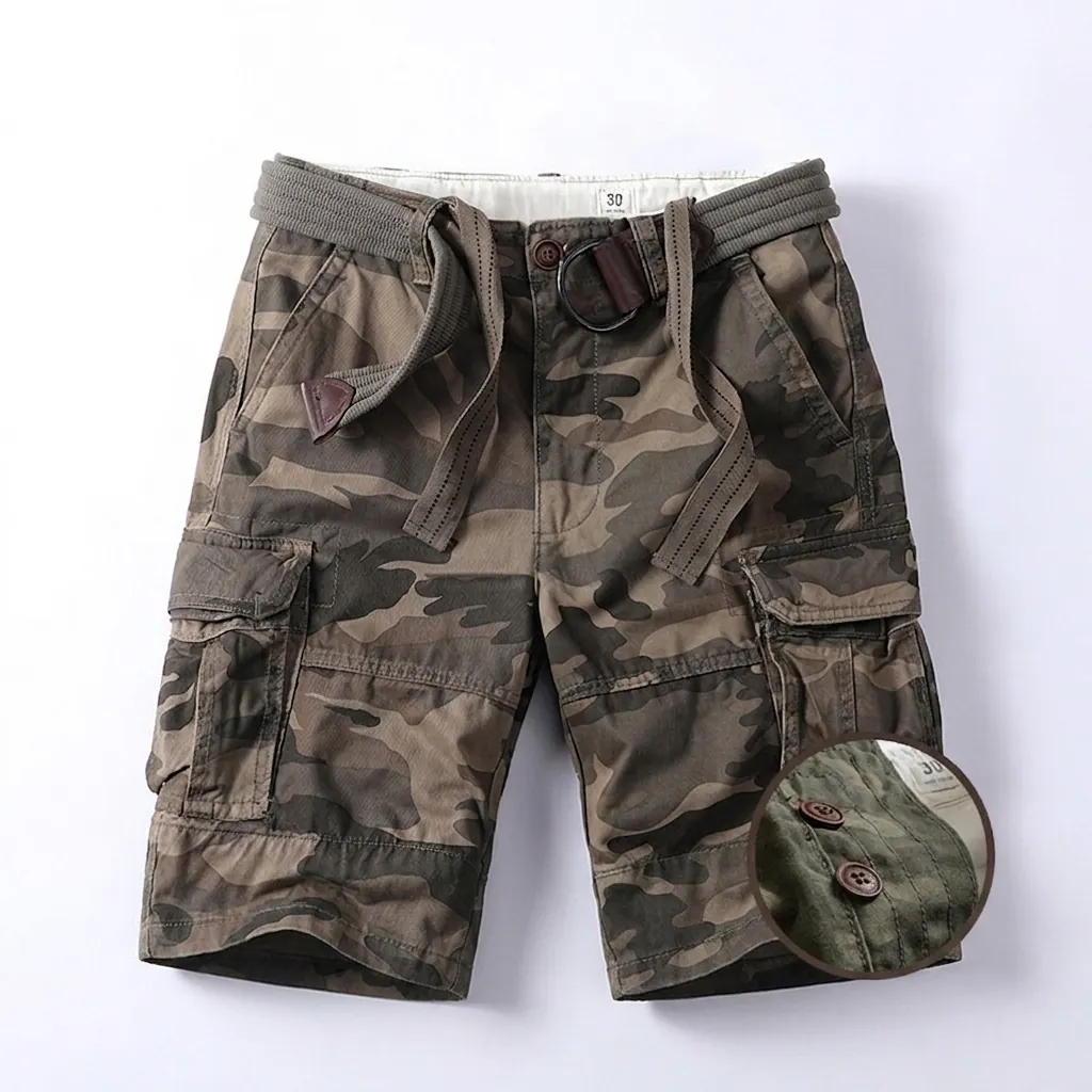 Men American Vintage Heavyweight Cotton Cargo Shorts Multi-pocket Casual Loose Fit Outdoor Tactical Bottoms Half Pants