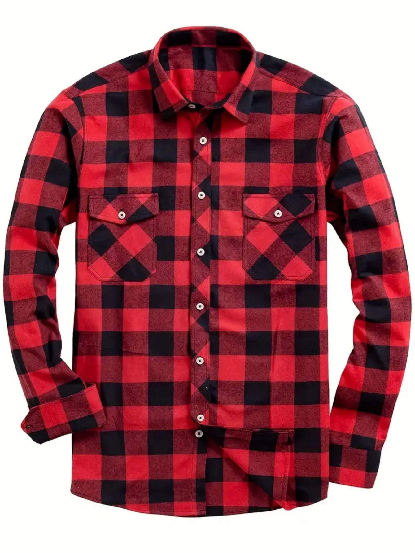 Heren Casual Buffalo Geruit Overhemd Lange Mouw Contrastkleur Normale Pasvorm Geweven Button Down Shirt Met Dubbele Borstzakken
