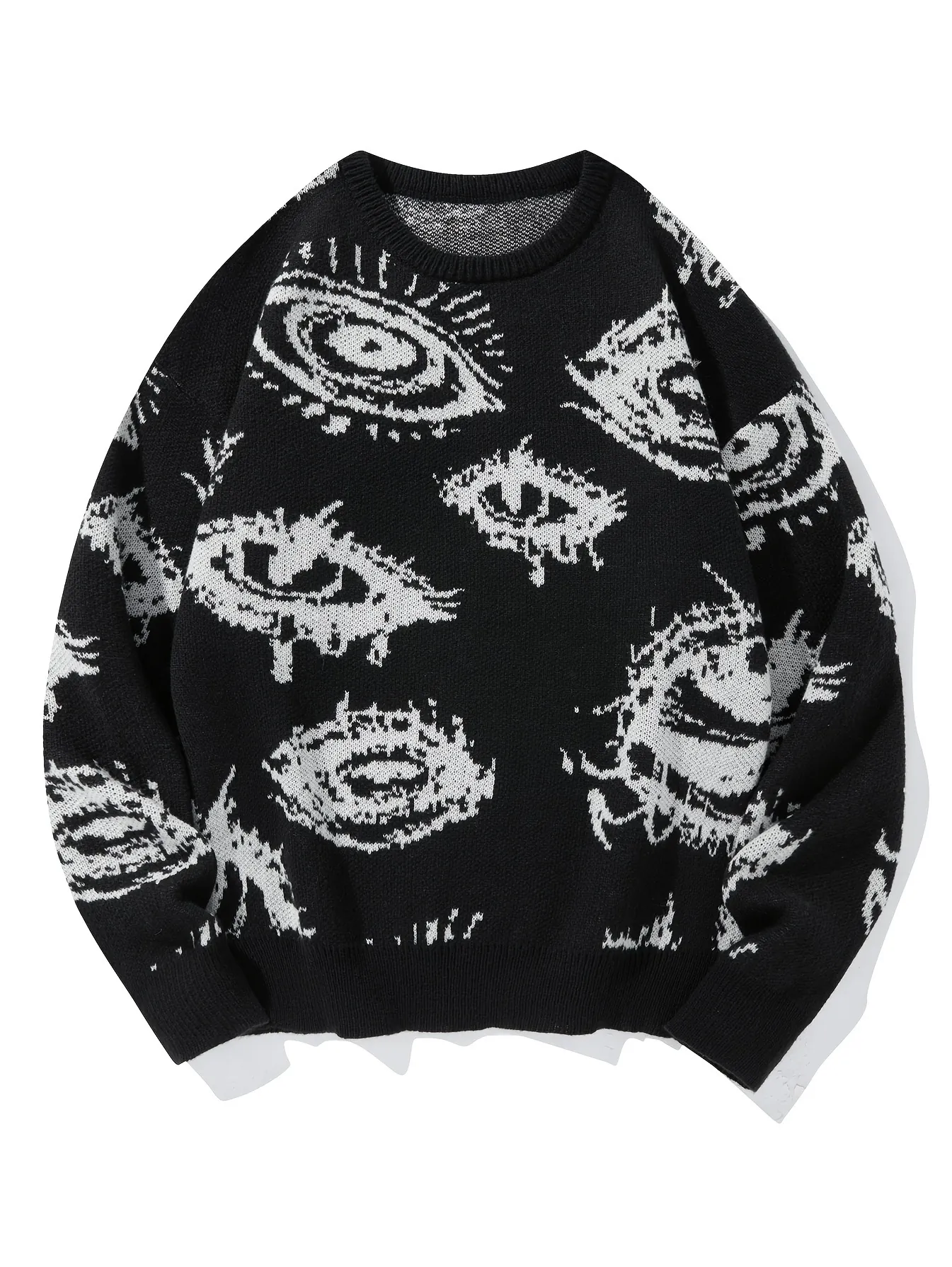 Herren Dark Style Augenmuster Jacquard Pullover European Street Oversized Strickwaren Lose Lazy Crew Neck Dicker Winter Top