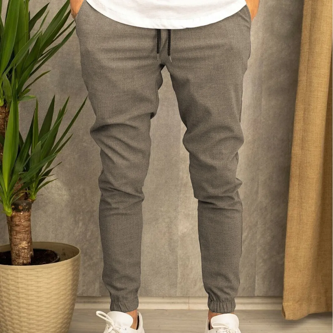 Pantaloni Jogger Casual da Uomo in Cotone Stile Tessuto per Abiti Pantaloni Sportivi Slim Fit con Coulisse alla Caviglia Tinta Unita Primavera