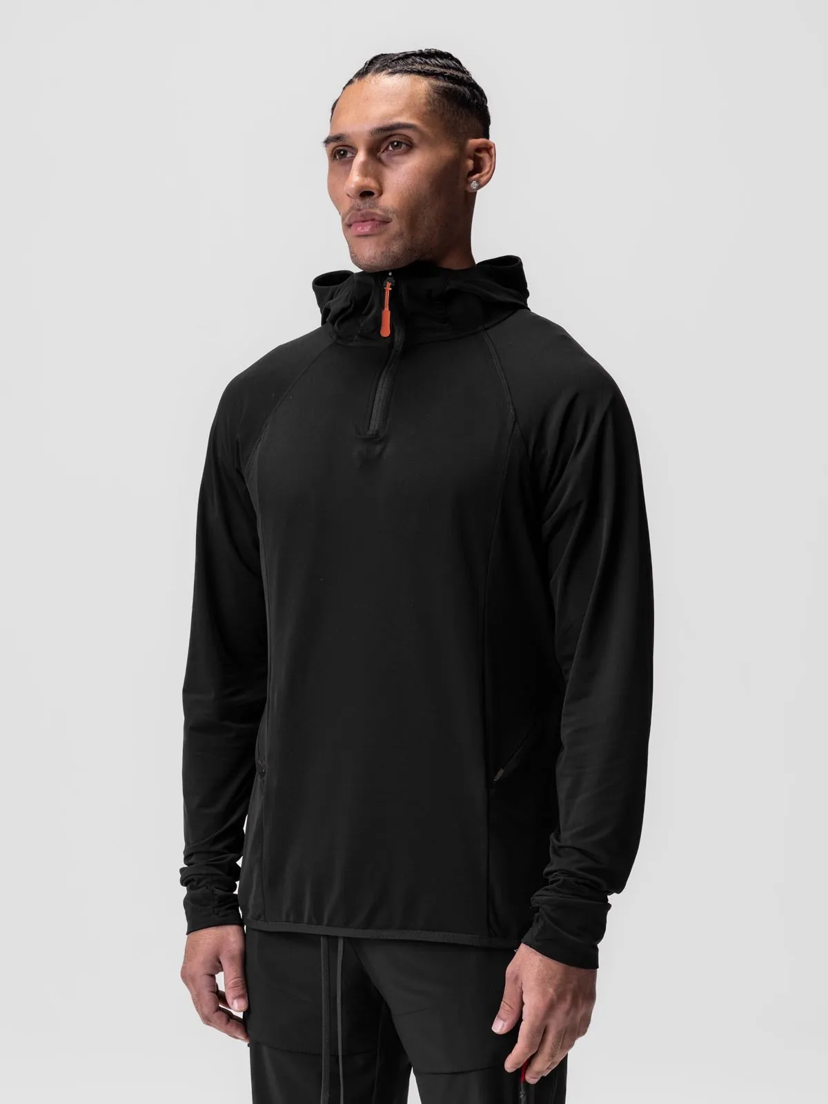 Herren Sport Halbreißverschluss Kapuzenpullover Vliesgefüttert Milchseide Sport Fitness Langarm Slim Fit Schwarz Hoodie