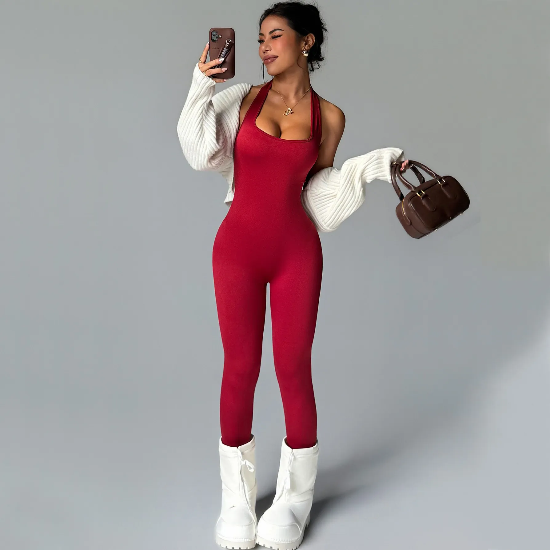 Combinaison Une Pièce Sans Couture Dos Nu pour Femmes Nylon Élasthanne Jumpsuit Fitness Yoga Serré Body Sportif Sexy