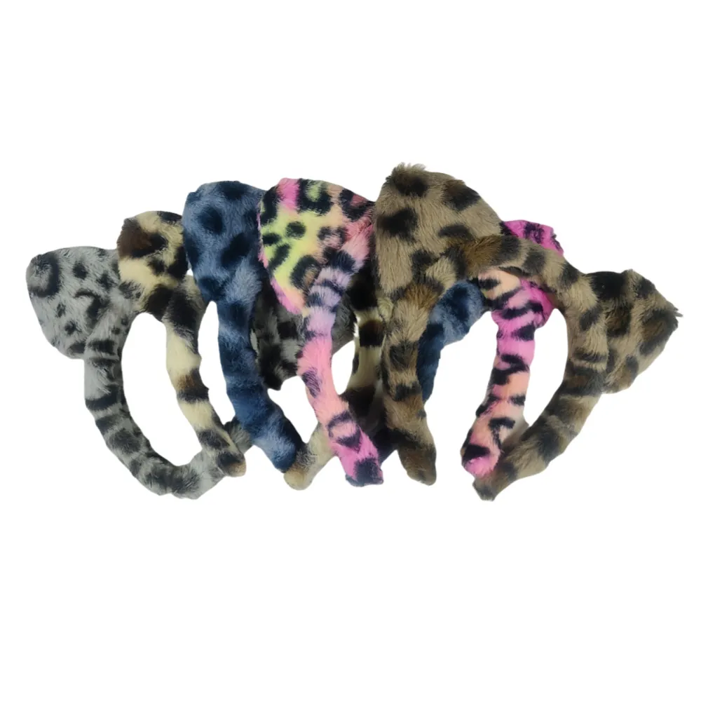 Leopard Print Plush Headband Cute Cat Ears Hair Band For Washing Face Makeup Women Girl High Top Animal Hair Accessories