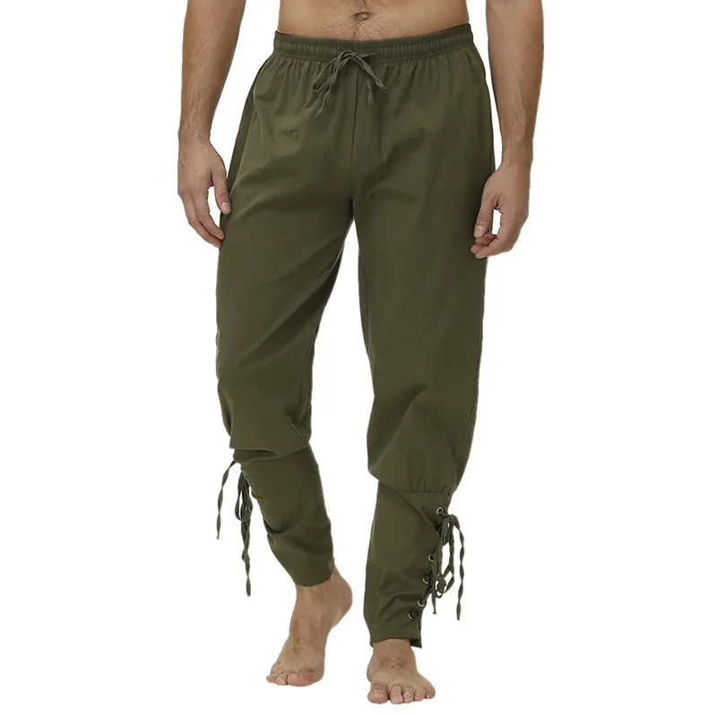 Heren Renaissance Middeleeuwse Broek Steampunk Vetersluiting Bandage Broek Katoen Retro Podium Kostuum Broek Voor Heren Cosplay