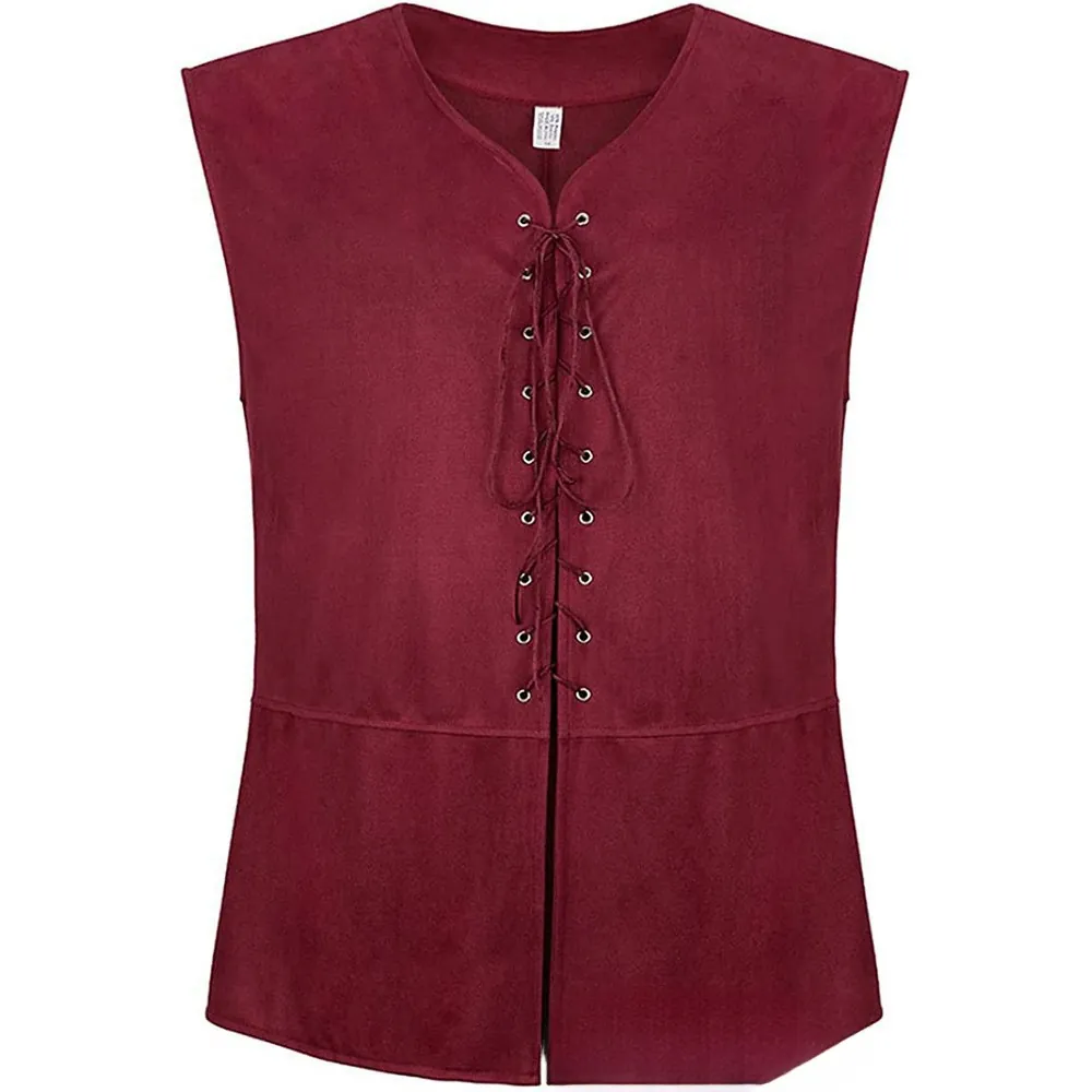 Gilet Homme Médiéval Renaissance Pirate Steampunk Gothique à Lacets sans Manches Daim Rétro Costume Haut pour Fête