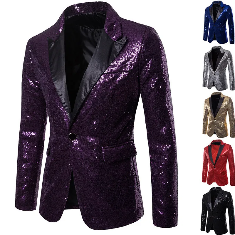 Heren Glanzende Pailletten Colbert Slim Fit Reverskraag één Knoop Blazer Voor Podiumoptreden Feest Host Kostuum Jas