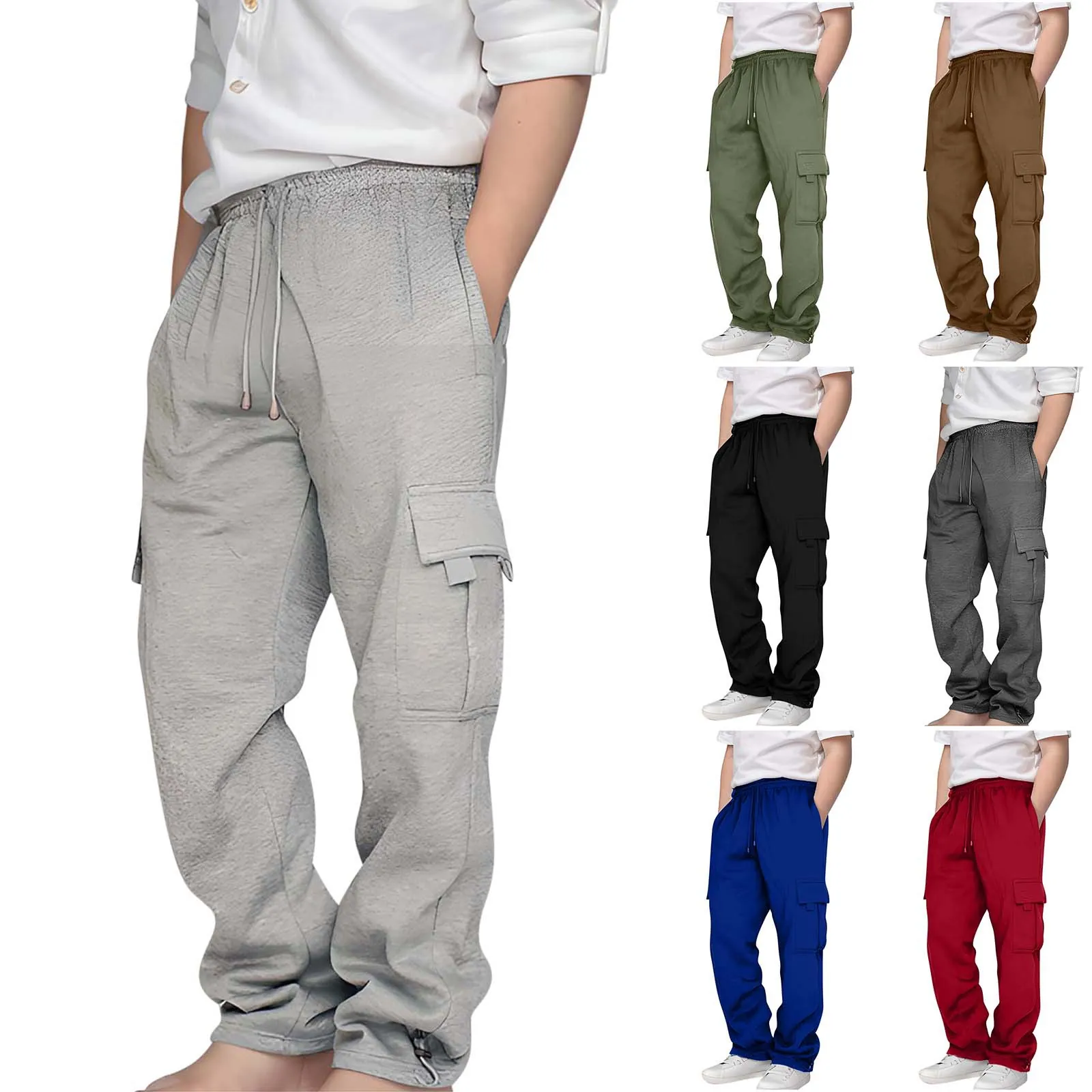 Μεγάλα Παιδικά Παντελόνια Cargo Με Επένδυση Fleece Ζεστά Χειμερινά Αθλητικά Παντελόνια Jogger Με Πολλές Τσέπες Κορδόνι στη Μέση