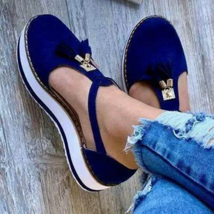 Sandalias de Plataforma de Gamuza para Mujer Sandalias con Flecos Estilo Romano Recorte Correa con Hebilla Cuña Verano Tallas Grandes