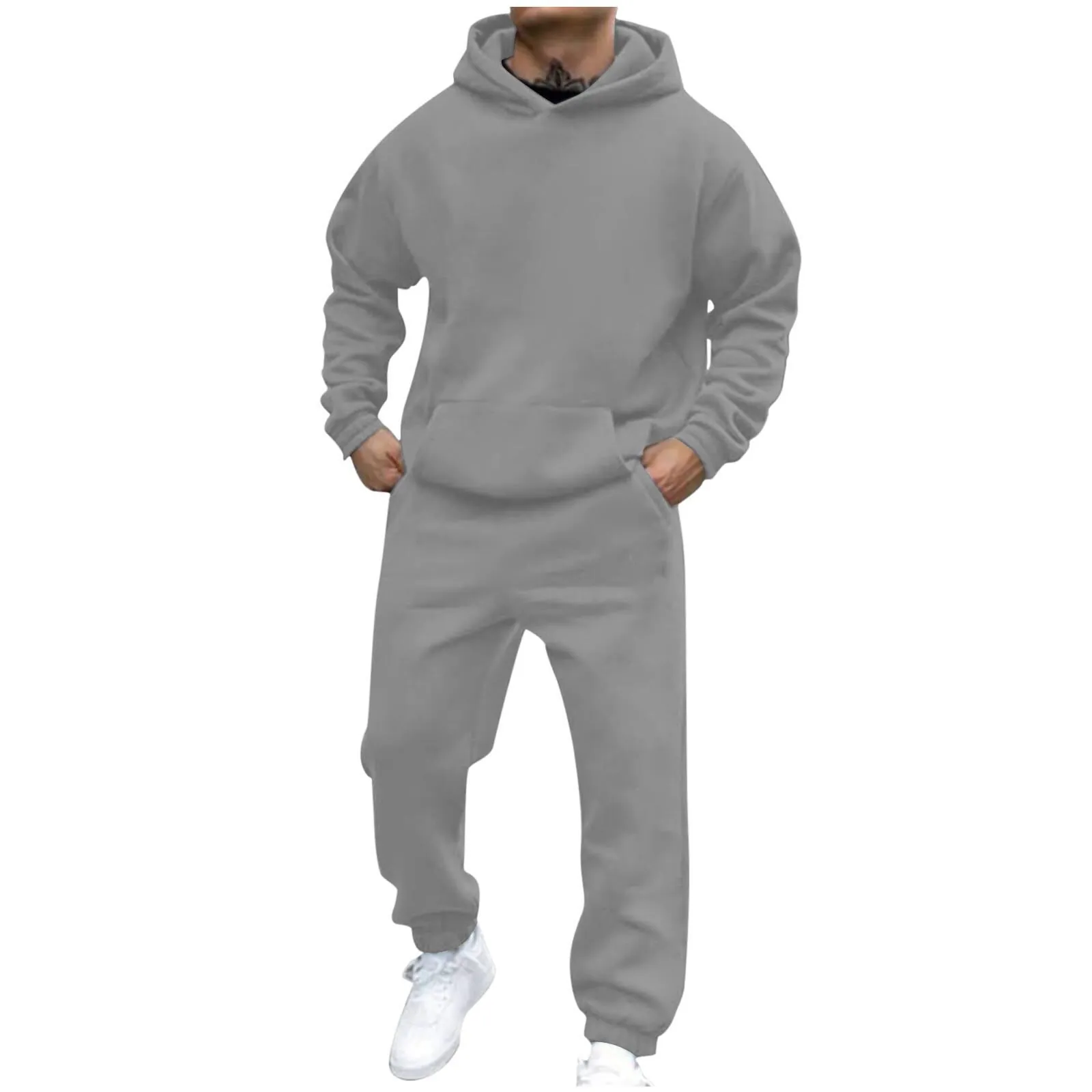 Conjunto de Sudadera con Capucha y Forro Polar de Moda para Hombre Casual Suelto Manga Larga Superior e Inferior Chándal para Otoño Invierno