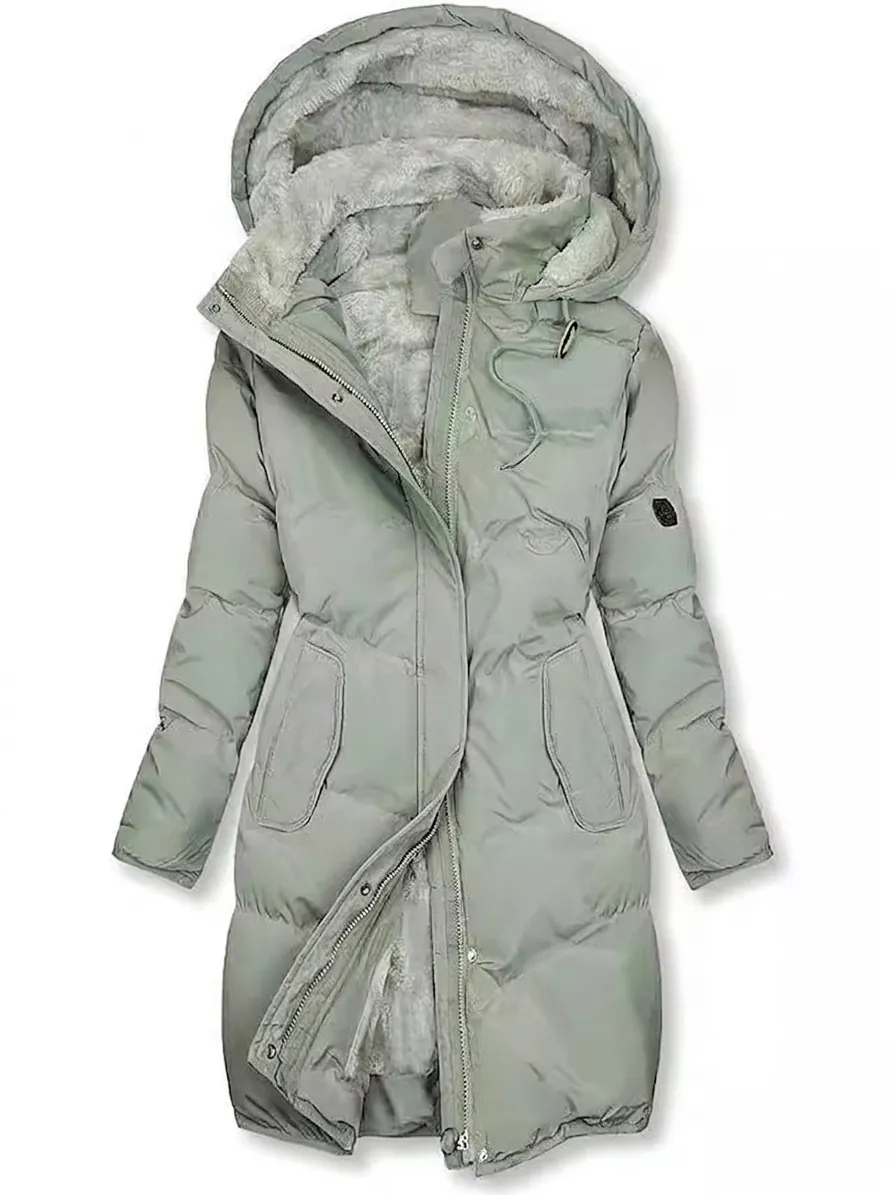 Women Mid-Length Hooded Winter Cotton-Padded Jacket Thickened Warm Quilted Windproof Coat Faux Fur Lining Outerwear