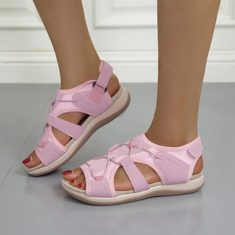 Sandali Bassi da Spiaggia Estivi da Donna Velcro Open Toe Taglie Forti Traspiranti Scarpe da Passeggio All'aperto Casual Tempo Libero