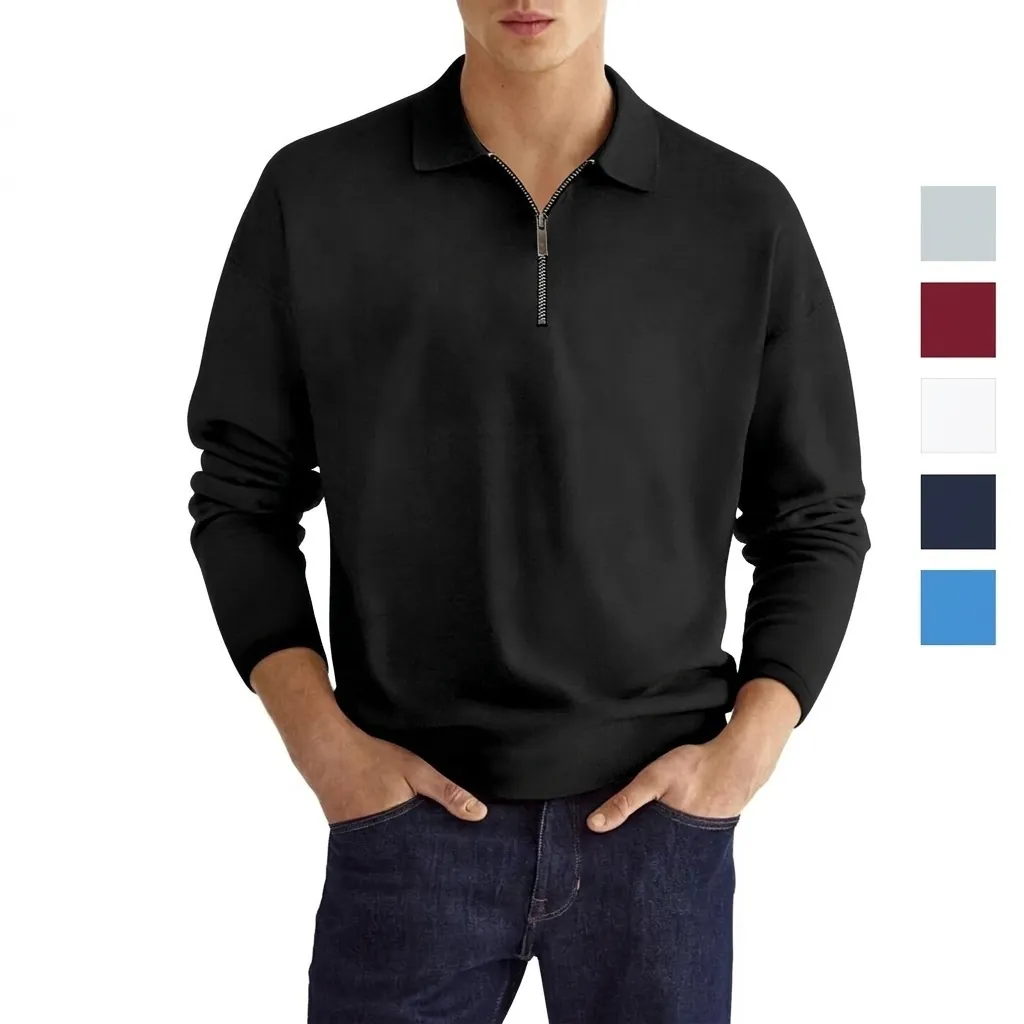 Polo de Manga Larga Casual para Hombre Con Media Cremallera Mezcla de Algodón Poliéster Color Sólido Top Deportivo de Golf