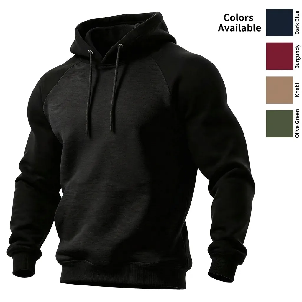 Sudadera Gruesa con Capucha para Hombre Estilo Americano Vintage Raglán Color Contraste Forro Felpa Holgada Top