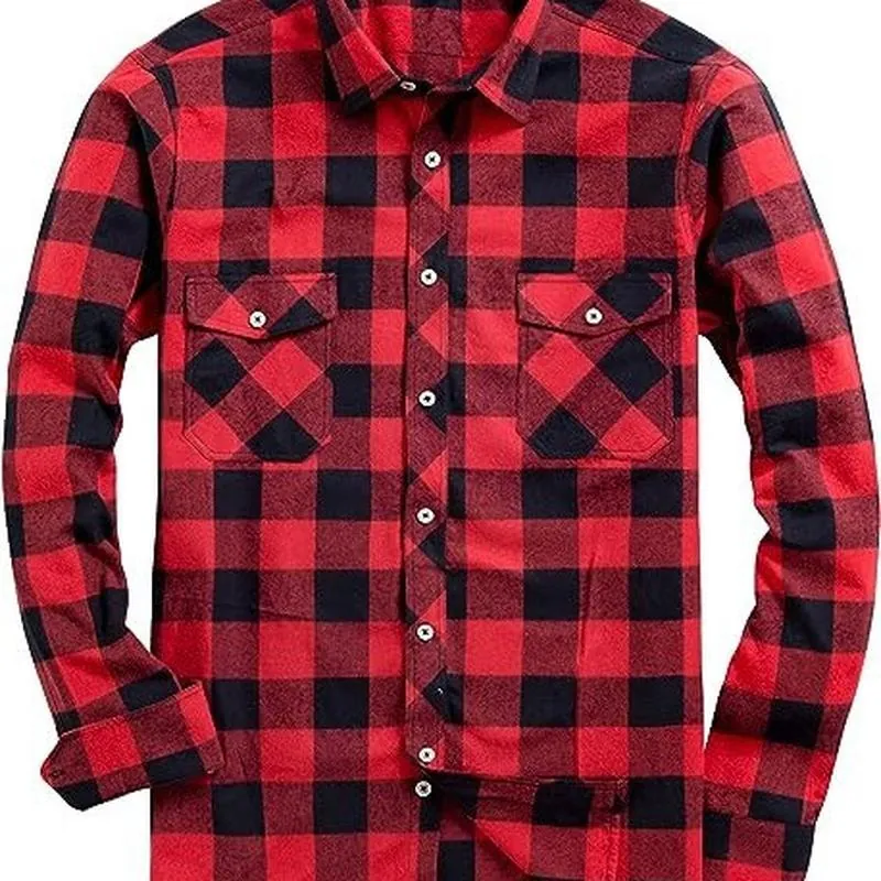 Herren Casual Karo Flannelhemd Langarm Buffalo Check Button Down Top mit Taschen Koreanischer Stil Lockere Passform Hemd
