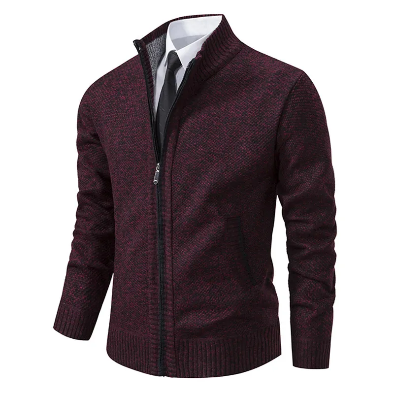 Men's Winter Rabbit Hair Knitted Cardigan Sweater Stand Collar Full Zip Jacket Thick Warm Casual Marl Knit Outerwear For Men