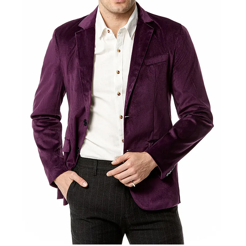 Luxe Fluwelen Blazer voor Heren Reverskraag 2-Knoops Casual Jasje voor Bruiloft Feest Formele Gelegenheid Stijlvolle Bovenkleding Top