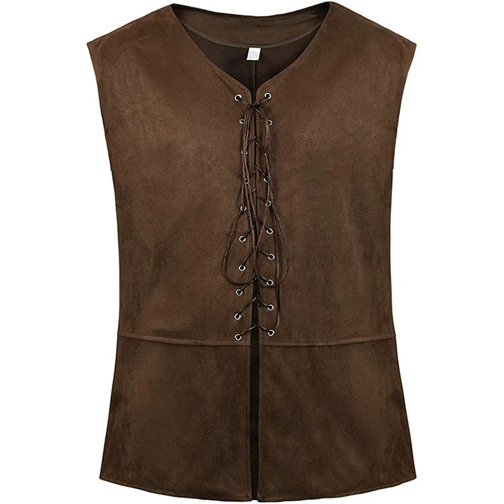 Gilet de Pirate de la Renaissance Médiévale pour Hommes Femmes Gothique Steampunk Sans Manches Haut à Lacets Costume de Scène Rétro
