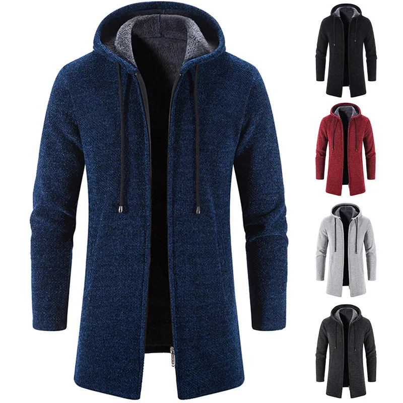 Chaqueta de Cárdigan con Capucha y Forro de Felpa de Chenilla de Invierno para Hombre Suéter de Punto Cálido Abrigo con Cremallera Casual de Manga Larga