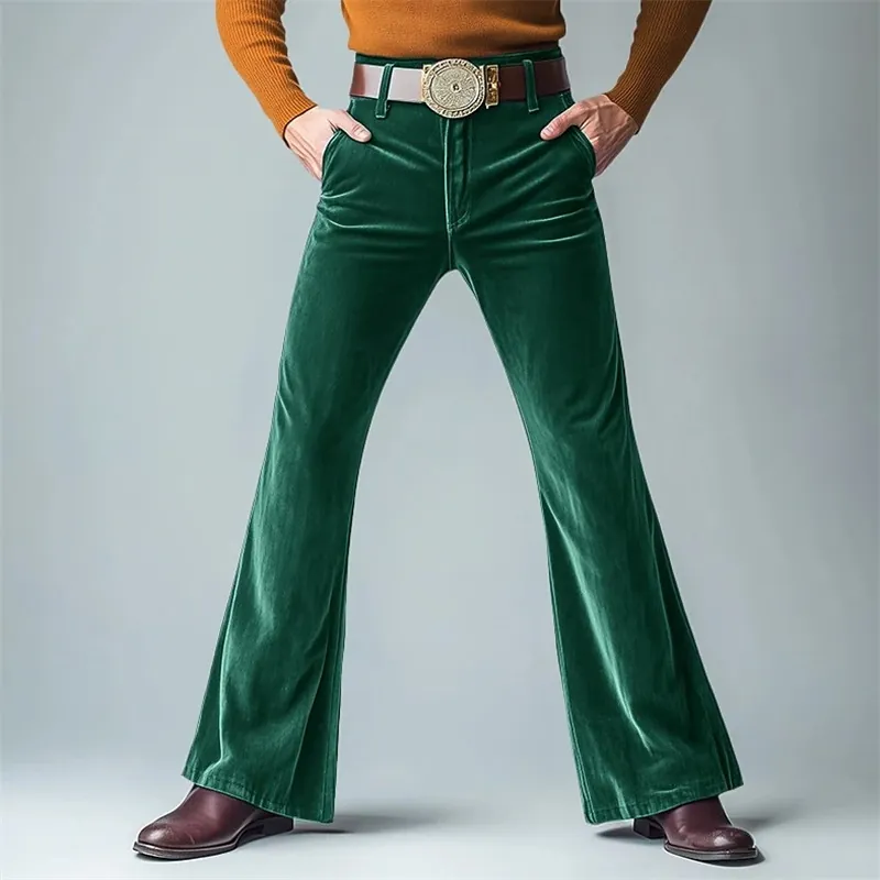 Men Retro Velvet Flared Trousers Slim Fit Bell Bottom Formal Suit Pants Solid Color Gold Velvet Trousers for Party Banquet