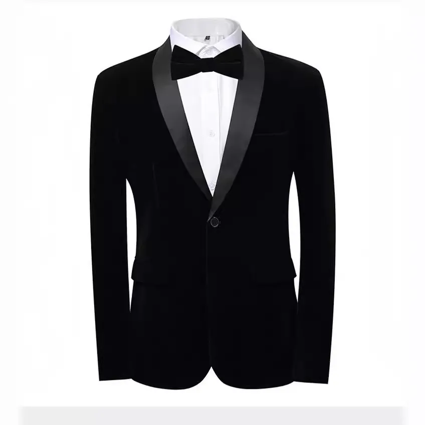 Men's Velvet Suit Set Shawl Lapel Slim Fit Tuxedo Blazer Jacket British Style Formal Party Hosting Outfit X30