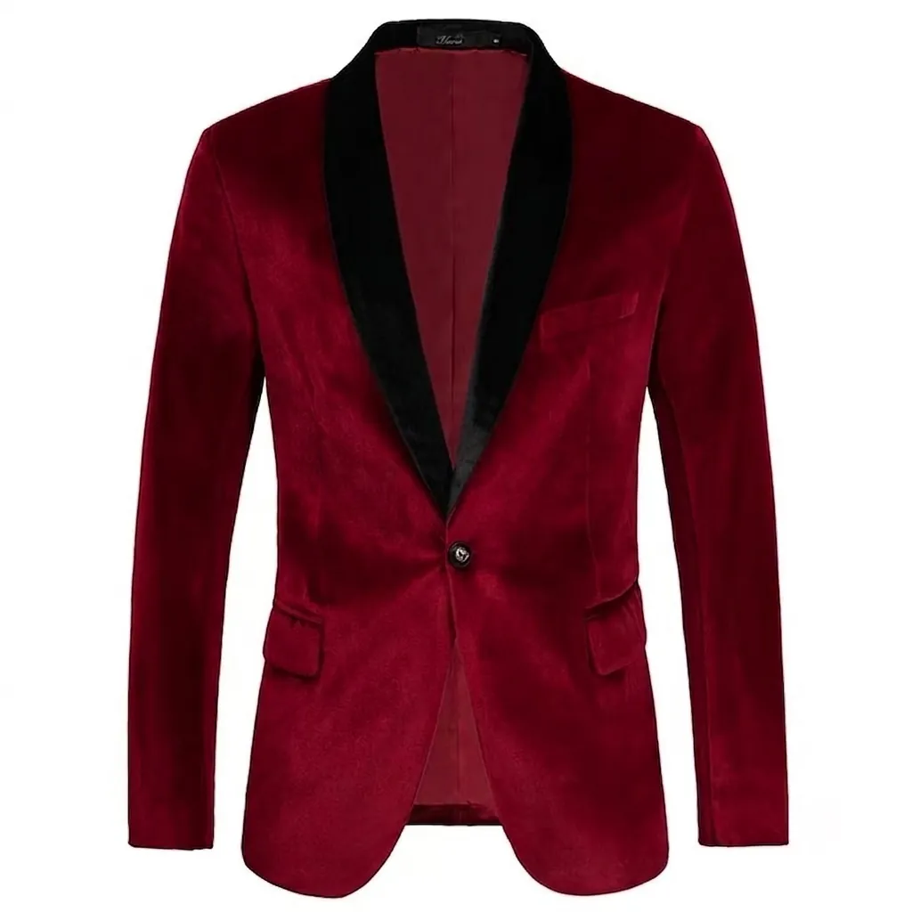 Giacca da Uomo in Velluto Slim Fit Elegante Collo a Scialle Monopetto a un Bottone Blazer Casual per Matrimonio Festa Spettacolo