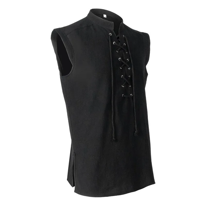 Medieval Men's Vintage Cotton Vest Renaissance Lace-Up Victorian Steampunk Sleeveless Waistcoat Halloween Cosplay Top
