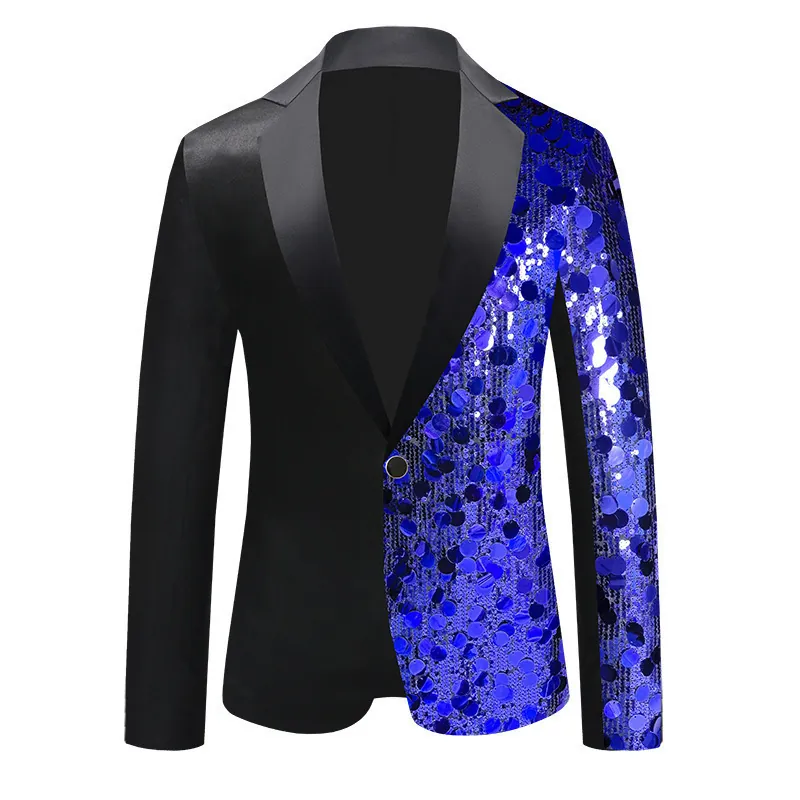 Giacca da Uomo Asimmetrica con Paillettes Slim Fit Poliestere Scintillante Performance Tuxedo Top per Palcoscenico Banchetto