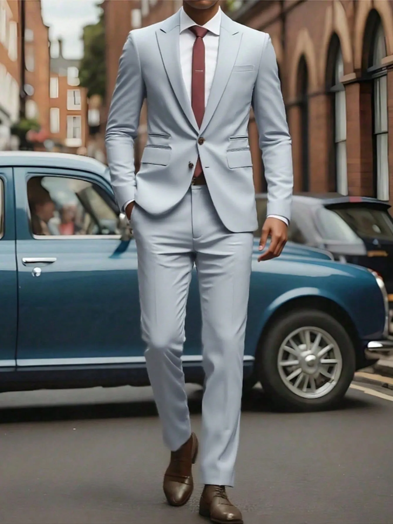 Men Silver Slim Fit Business Suit Set Top And Bottom Metallic Polyester Tuxedo Jacket And Pants For Wedding Banquet Party