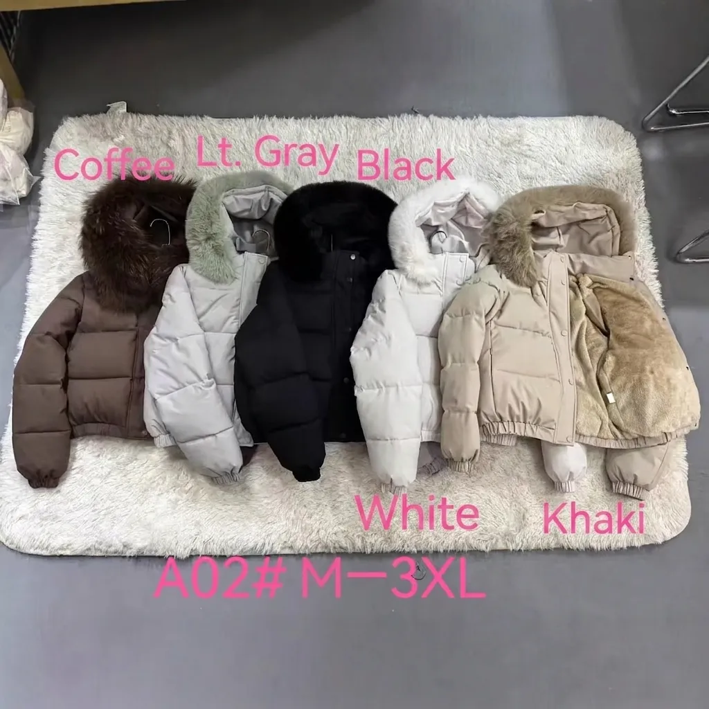Women Short Cotton Padded Jacket Puffy Parka With Faux Fur Collar Thickened Winter Coat Casual Outerwear Top For Student