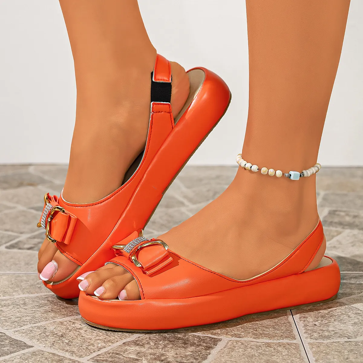 Women's European Fashion Platform Sandals Rhinestone Bowknot High Heel Slides Summer Outdoor Thick Sole Slippers Plus Size