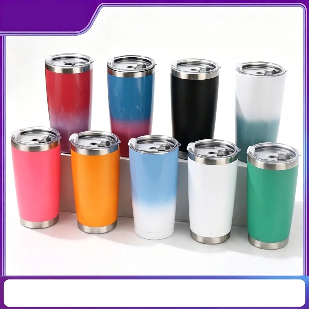 Gobelet Isotherme Sous Vide en Acier Inoxydable de 20oz Tasse de Voyage à Double Paroi Dégradé de Couleur Tasse à Café Avec Couvercle pour Voiture Bureau Maison